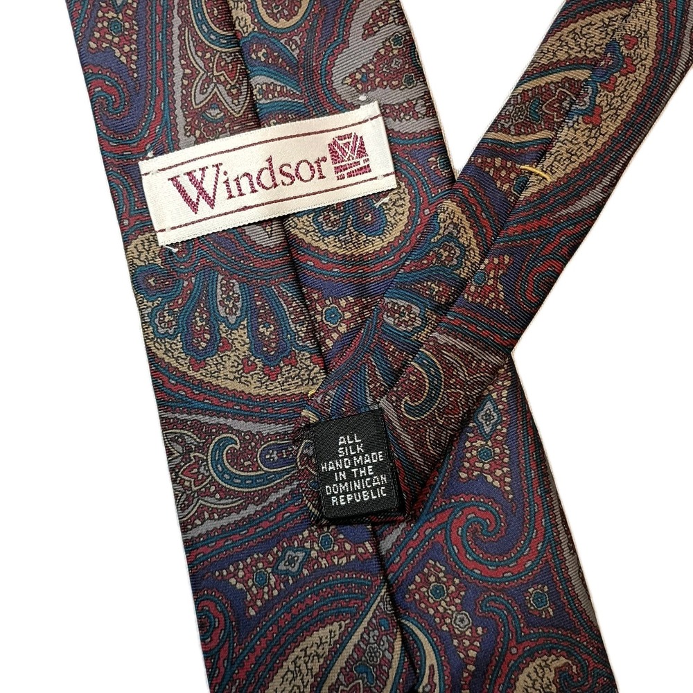 Vintage Windsor Men's Silk Neck Tie Paisley Jewel 80s‎ Dapper Business